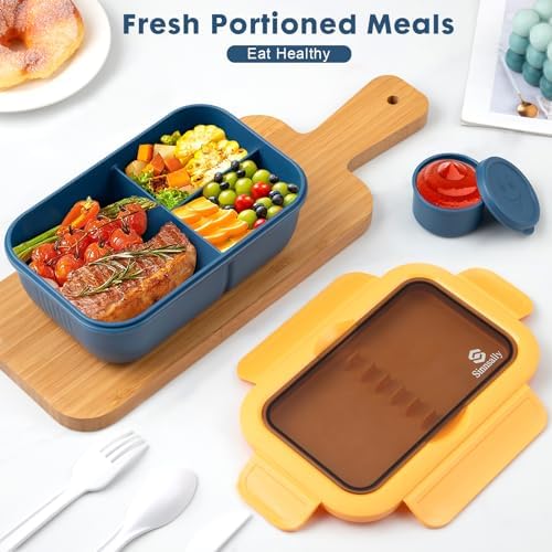 Lunchbox met vakken, lunchbox van 1250 ml, bentobox, lunchbox voor volwassenen met bestek, lunchbox, broodtrommel, lekvrije voedselbox, lunchbox, ontbijtbox