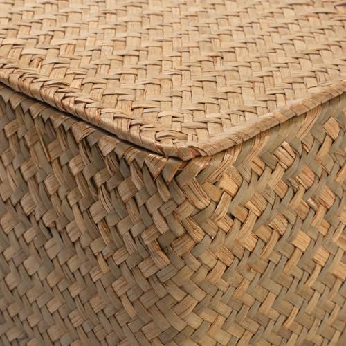 Mand met deksel, zeegras opbergmand, gevlochten opbergmanden, decoratieve opbergmanden voor het organiseren van planken, natuur