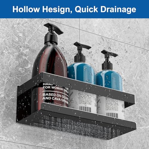 SUS304 roestvrijstalen doucheplank, boren niet nodig, set van 2, badkamerplank-organizer, shampoo- en douchegelhouder voor in de douche (zwart, set van 2