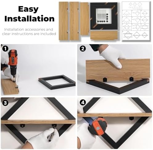Wandplank 3-delige set, ruitvormige hangplanken, zwevende plank, modern, zwart en hout, 29 cm, 35 cm, 41 cm, voor woonkamer, slaapkamer, keuken, kantoor