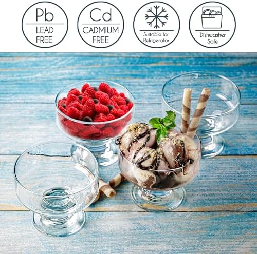 Luxe glazen ijscoupes, 265 ml, ijscoupes, 100% loodvrije dessertschaaltjes met bodem, trifle-, parfait-, ijs- en dessertcoupes voor fruit, voorgerechten