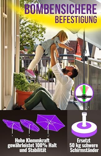 Parasolhouder voor balkonreling in zwart – oersterke parasolhouder voor het balkon, compacte parasolhouder voor de balkonreling als ruimtebesparende vervanging voor P