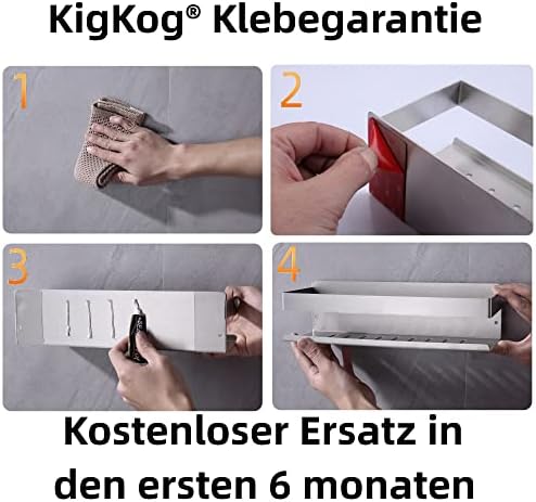 Doucherek zonder boren, doucherek van geborsteld nikkel, wandgemonteerd, roestvrij staal SUS304, roestvrijstalen douchemand, badkamerrek zonder boren, 30 cm, zelf