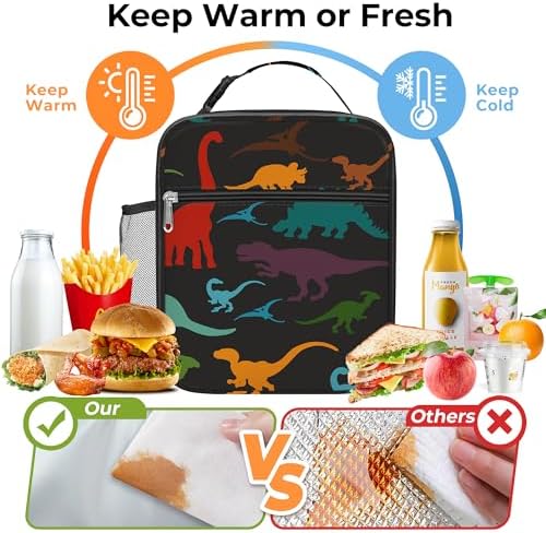 Dinosaurus-koeltas voor kinderen, kleine koeltas „Vulkaan“ voor jongens en meisjes, waterdichte lunchtas voor picknick en school, zwart, dinosaurus