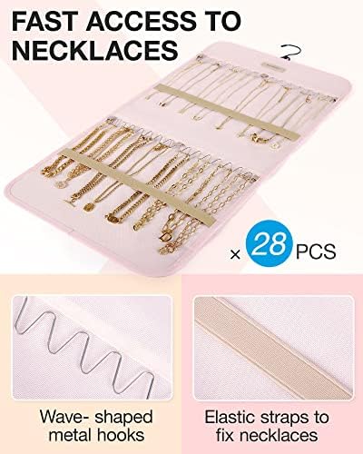 Ging sieradenorganizer-opbergrol met ophanghaak, metalen haken, dubbelzijdige sieradenhouder voor oorbellen, kettingen, ringen aan kast, muur, deur, 1 stuk