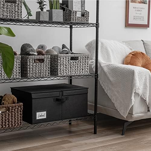 Opbergbox met stoffen deksel, 1 stuks opvouwbare opbergbox met deksel, stoffen opbergbox voor in de kast, extra groot, zwarte opbergmand met deksel voor kleding