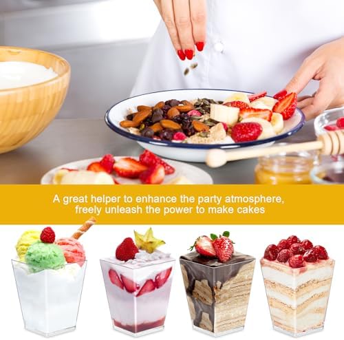 50 stuks herbruikbare dessertglazen met deksel, 160 ml dessertschaaltjes, vierkante dessertbekers met deksel, dessertbekers voor pudding, mousse-party