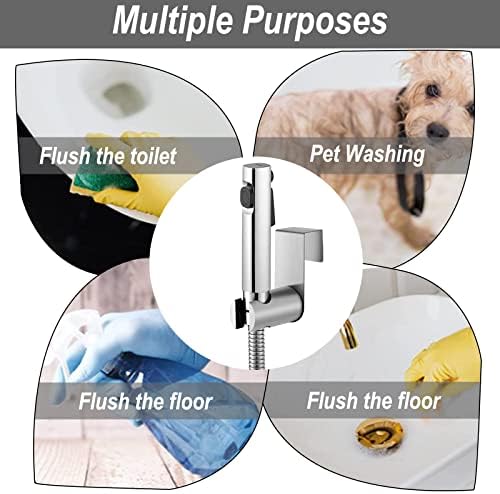 Bidet-handdoucheset, dual-jet-sproeikop, sproeikop van ABS-kunststof met 1,5 m slang en houder voor douche, badkamer, hygiëne, toiletpapier, luierreiniging