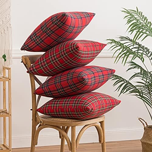 Set van 2 Schotse sierkussenhoezen, kussenhoezen met rood tartanruitpatroon en verborgen ritssluiting, voor bank, slaapkamer, woonkamer, auto, 45 x 45 cm, grote Te