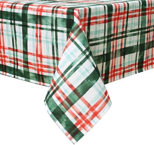 Kersttafelkleed, afneembaar tafelkleed, keukendecoratie, tafelkleed met Vichy-ruitjespatroon, waterbestendig tafelkleed voor de eetkamer, kersttafelkleed S
