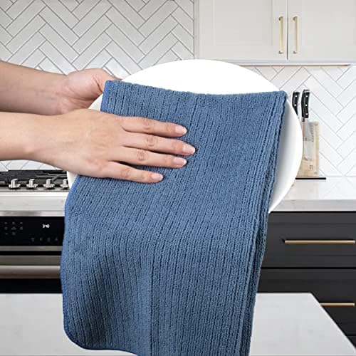 Premium microvezel keukendoek – geribbeld badstof – Blauw/Grijs/Turkoois – 40 x 70 cm – 12-pack