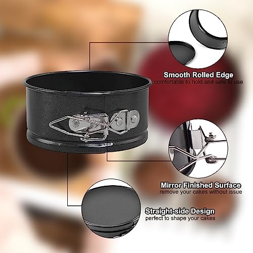 Mini-cakevormen, ronde set, 4-inch springvorm met verwijderbare bodem, antiaanbaklaag, voor cheesecake, taarten en quiches, set van 4