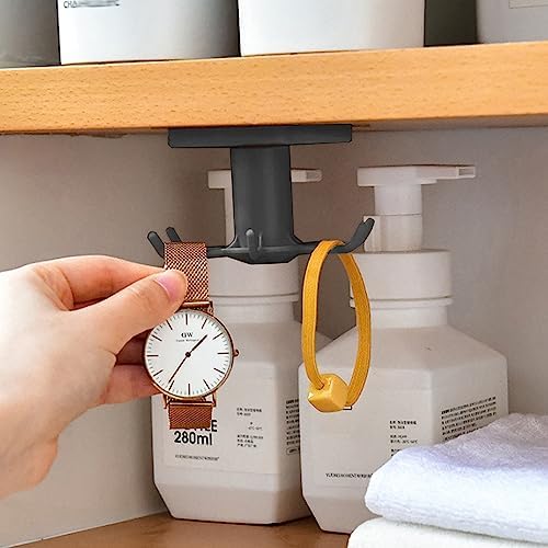 2 stuks 360° draaibare haakrail voor keukengerei, keukengerei-houder met 6 haken, boorvrije keukenhaak, voor keuken/badkamer/garderobe (zwart)
