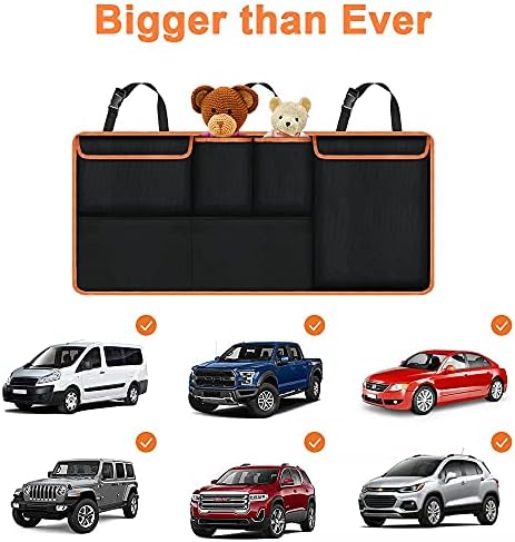 Kofferbakorganizer, 96 x 44 cm, grote opbergtas voor in de auto, kofferbaktas, waterdichte vakken, organizer voor op de autostoel met 6 vakken, verstelbare riemen en 3 bevestigingsmogelijkheden