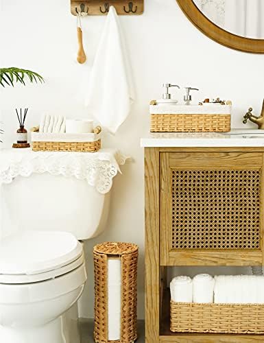 Smalle opbergmanden, set van 2 opbergmanden voor toiletpapier, handgeweven opbergmand, plankmand, gevlochten waterdichte badkamermanden, decoratief