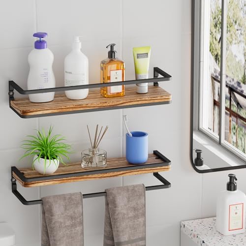 Wandplank van hout en metaal, set van 2 wandplanken 42 cm, hangplanken voor badkamer, slaapkamer, woonkamer, keuken, thuiskantoor, wasruimte