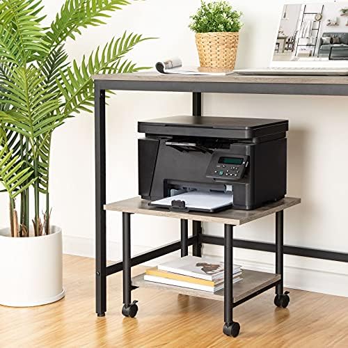 Printertafel, printerwagen met vergrendelbare wieltjes, verrijdbare printerstandaard met 2 niveaus, printerhouder in industrieel design, rolcontainer, voor op kantoor