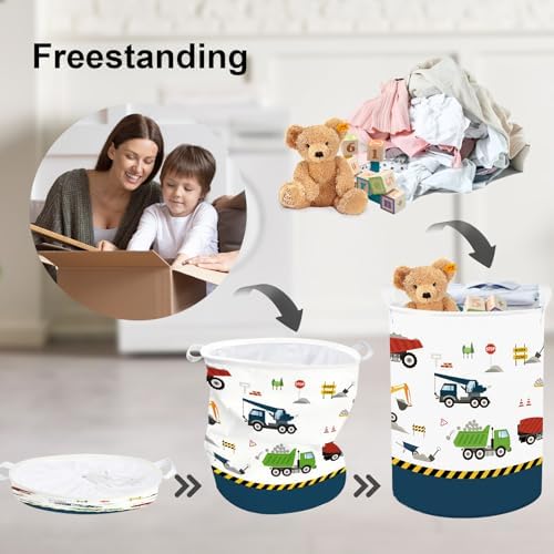 Waskorf voor kinderen, met handvat, opvouwbaar, kleding, speelgoed, opbergmand, opbergbox voor babykamer, badkamer, blauw voertuig, 40 x 50 cm
