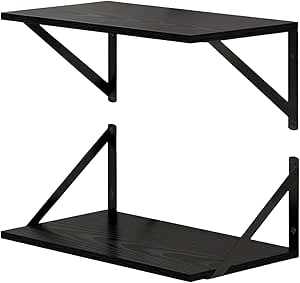 Wandplank 2-delige set, boekenplank voor aan de muur met metalen beugels, houten wandplank, zwevende plank, wandplank, voor woonkamer, keuken, slaapkamer, kantoor, badkamer