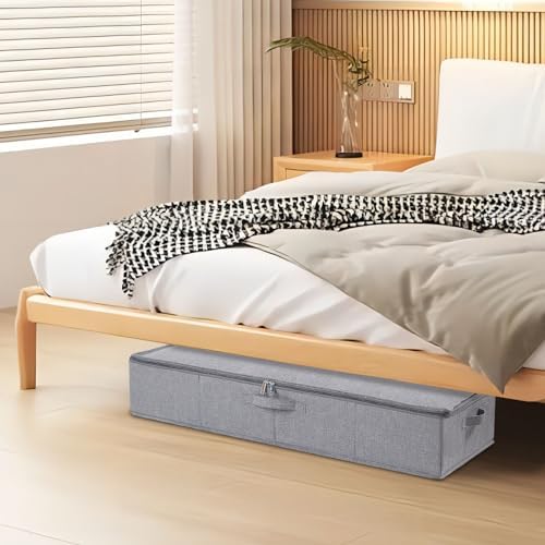 Set van 2 opbergboxen voor onder het bed, opbergbox met deksel, opvouwbare stoffen boxen met verstevigde handgreep en ritssluiting voor dekbedden, dekens, kleding, grijs, 80