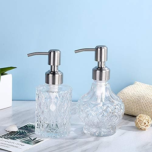 Zeepdispenser, navulbare vloeibare zeepdispenser van glas en roestvrij staal, spuitmond voor afwasmiddel, shampoo, lotion, voor de wastafel in de badkamer, voor de keuken,