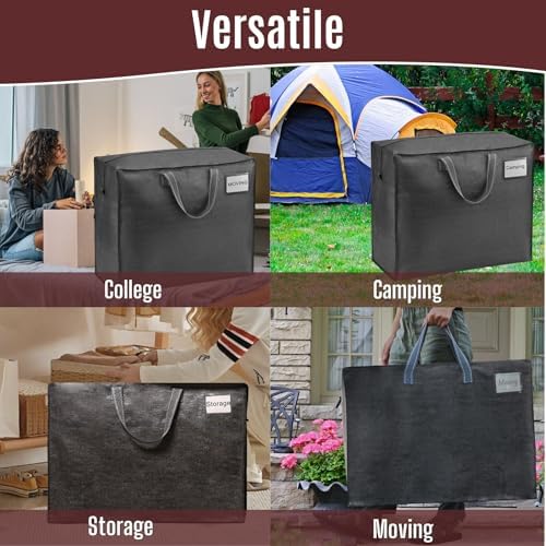 105 liter extra grote opbergtas met stevige handvatten en ritsen voor verhuizingen, kamperen, kledingopslag, reistas, opbergbox voor onder het bed (L Zwart – Set o