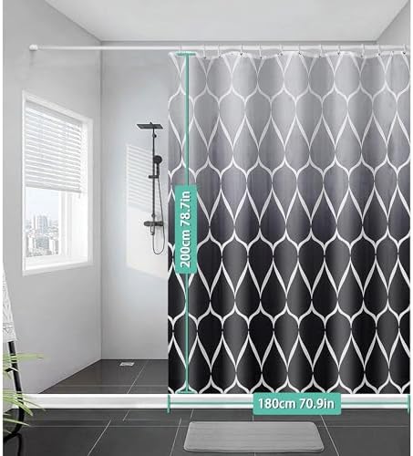 Waterdicht douchegordijn, 180 x 200 cm, met verzwaard onderkant, schimmelbestendig en wasbaar, polyesterweefsel (130 g/m²), met 12 ringen, grijs-zwart ombré