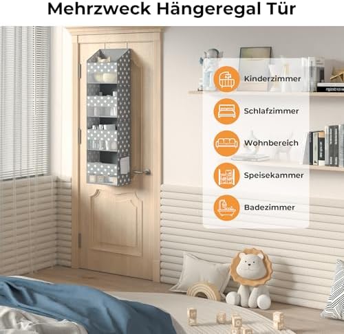 Ging-deurorganizer met 4 vakken, hangende opbergorganizer voor de achterkant van de deur, grijze deurplank om op te hangen, deurorganizer, hangende organizer voor de slaapkamer