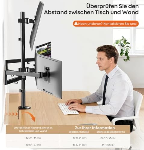 Monitorbeugel voor 4 monitoren van 17 inch – 27 inch – monitortafelbeugel voor LED-LCD-schermen, in hoogte verstelbare monitorbeugel boven elkaar