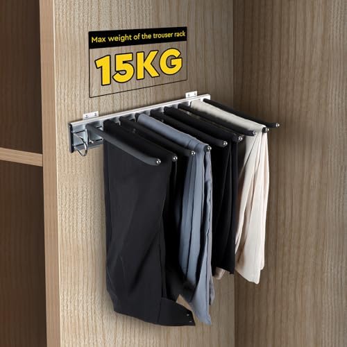 Uitschuifbare broekenhouder van roestvrij staal, uitschuifbaar, broekenrek voor kledingkast, broekenhanger met antislipbekleding, uitschuifbaar, broekenhouder, 9