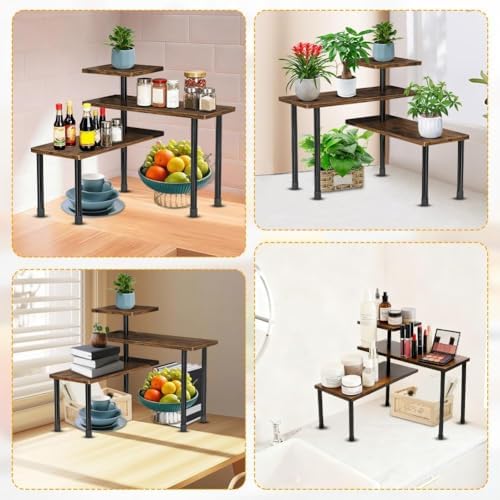 Organizer voor keukenwerkbladen, verstelbare hoekrek, bureau-organizer, keukenrek met 3 planken, koffiebar-standaard, kruidenrek, staand keukenrek