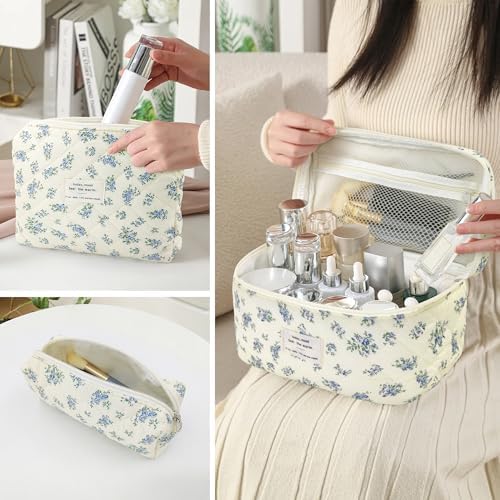 Set van 3 toilettassen, toilettas voor dames, met bloemenpatroon, toilettas, draagbare toilettas, toilettas, waszak, groot, voor vrouwen en meisjes, m