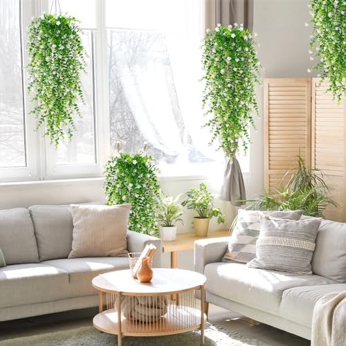 6 stuks kunstbloemen, voor buiten, weerbestendig, UV-bestendig, hangende kunstbloemen, balkonplant, kunstbloemen voor buiten, balkonbak, tuin, wit