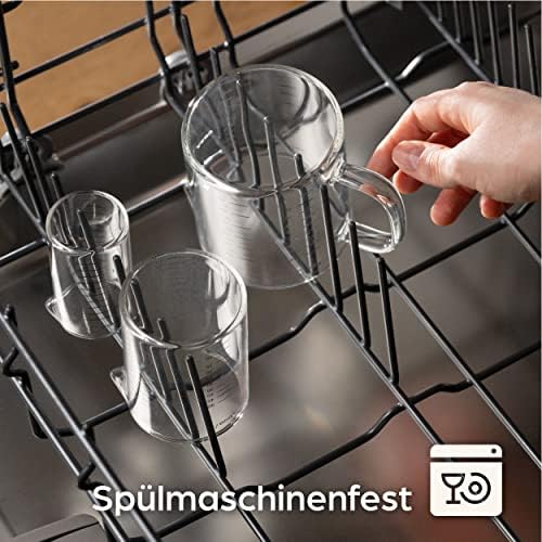 Set glazen maatbekers met schenktuit, 50 ml, 125 ml, 250 ml, nauwkeurige schaalverdeling, stapelbaar, hittebestendig en magnetronbestendig