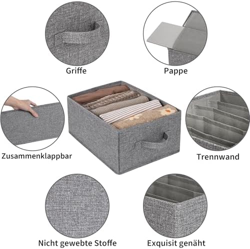 Jeans-organizer, set van 4 broeken-organizers voor de kledingkast, lichtgrijze opbergboxen, kledingkast, opvouwbare kledingkast-organizer, kleding, truien