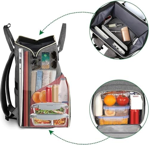 Laptop-lunchrugzak, 17-inch picknickrugzak voor dames en heren met geïsoleerd koelvak, waterdichte lunchkoeltas voor heren, zakelijk, Wor
