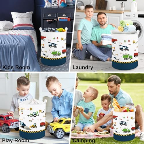 Waskorf voor kinderen, met handvat, opvouwbaar, kleding, speelgoed, opbergmand, opbergbox voor babykamer, badkamer, blauw voertuig, 40 x 50 cm