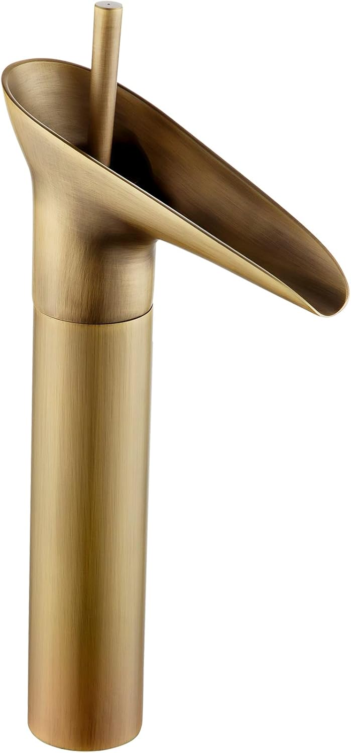 Badkamerkraan, antiek messing, hoge wastafelkraan, retro, eengreeps waterval-wastafelkranen, mengkraan, badkamerkraan, koud en warm water, messing voor de badkamer, 3/8 inch