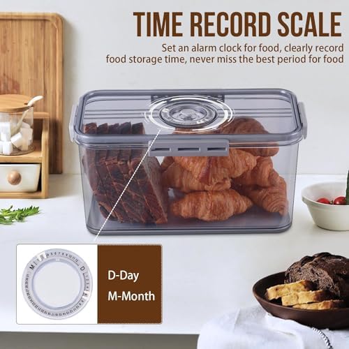 Broodtrommel Broodbak voor de keuken Luchtdicht, broodbak met deksel en tijdsaanduiding, broodbewaring voor zelfgebakken brood, toast, bagels, Dou
