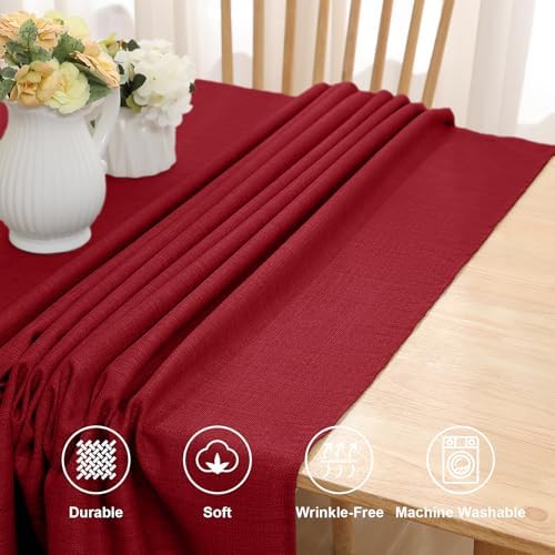 Wasbaar tafelkleed met lotuseffect, vierkant, 140 x 240 cm, waterafstotend, linnenlook, voor feestdecoratie, rood