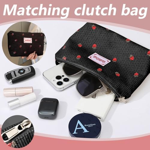Reistas voor dames, sporttas voor dames met schoenenvak, natte vak en kleine portemonnee, aardbeien gymtas, corduroy zwemtas, weekendtas