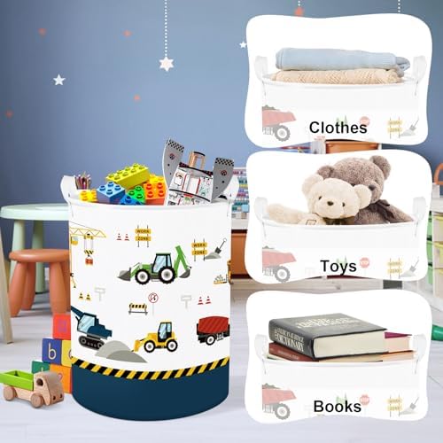 Waskorf voor kinderen, met handvat, opvouwbaar, kleding, speelgoed, opbergmand, opbergbox voor babykamer, badkamer, blauw voertuig, 40 x 50 cm