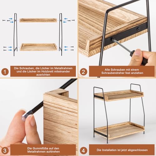 Koffie-organizer, houten keukenorganizer, keukenrek voor aanrecht, 2-laags rek voor koffiebar voor keuken, thuis, kantoor – bruin
