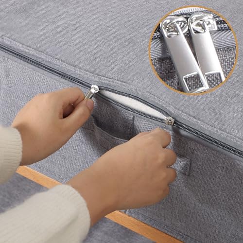 Set van 2 opbergboxen voor onder het bed, opbergbox met deksel, opvouwbare stoffen boxen met verstevigde handgreep en ritssluiting voor dekbedden, dekens, kleding, grijs, 80