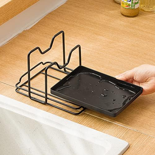 Pannendekselhouder, 2-laags pannendekselorganizer, multifunctioneel opbergrek voor deksels en lepels met opvangbak voor pannendeksels, spatels, lepels en snijplanken