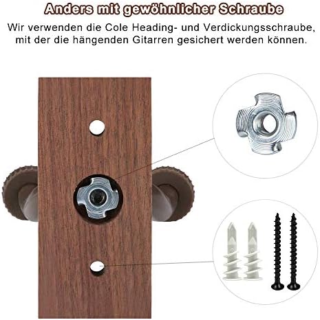 Gitaarhouders voor aan de muur, 2 stuks, houten gitaarhouders voor aan de muur, gitaarhaken van zwart walnotenhout, gitaarhangers voor klassieke gitaar, elektrische gitaar, basgitaar,