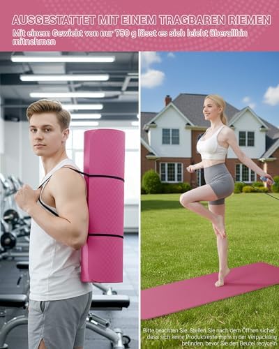 Yogamat Fitnessmat Antislip Trainingsmat Sport Turnmatten Pilatesmat Vloertrainingsmat met draagriem 183 x 61 x 0,6 cm