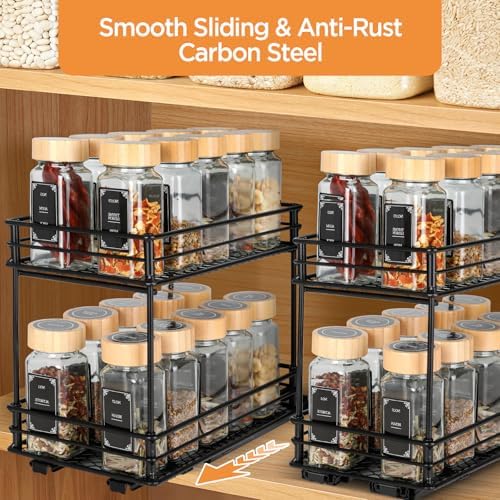 Uitschuifbaar kruidenrek met 2 niveaus – keukenorganizer met rollenrails, kruidenrek voor kast, kruidenrek zonder boren (26x15x21,8 cm)
