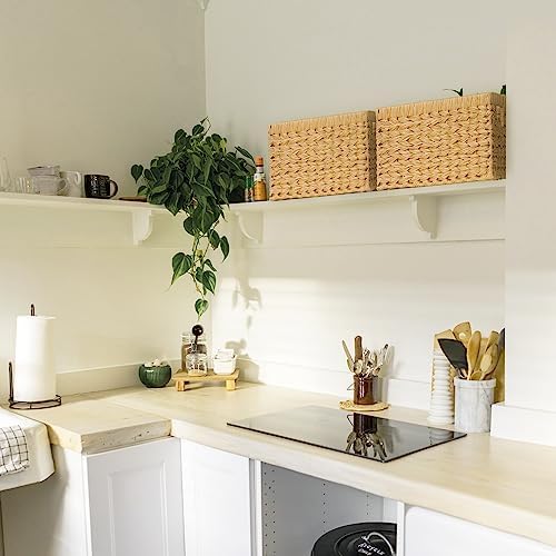 Opbergmand, set van 2, grote gevlochten mand, rieten mand voor de badkamer, mand voor planken, waterdichte manden, gevlochten plankmanden met