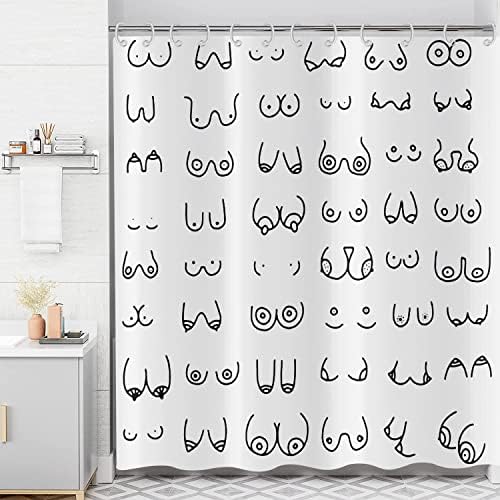 Douchegordijn zwart-wit 180 x 180 cm, modern, eenvoudig, grappig, zwart-witte graffitilijnen, wasbare stof, douchegordijnen voor de badkamer, polyester textiel, waterdicht